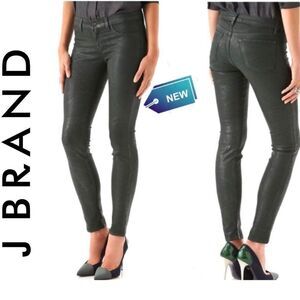 J Brand Super Skinny Black Green Coated Jeans Sz25